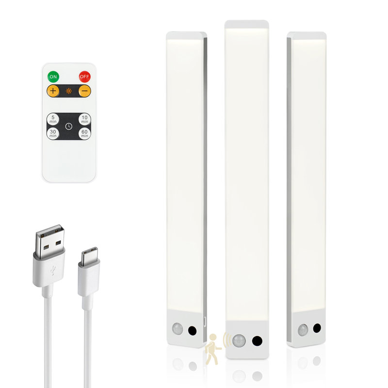 3 paquets de 12 pouces de capteur de mouvement de lumière rechargeable sous l'armoire, à intensité variable 4000K avec télécommande