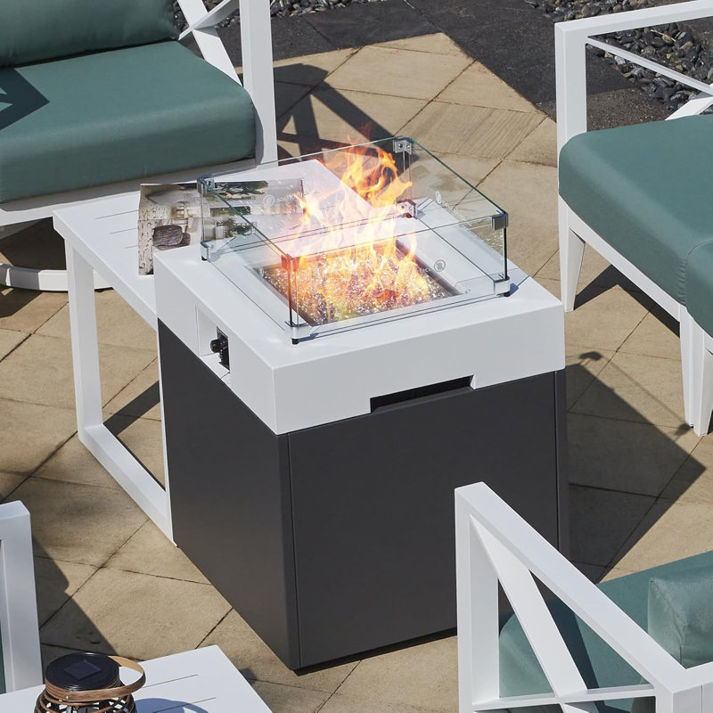 22" Aluminum Propane Fire Pit Table, 37,000 BTU Outdoor Gas Firepit with Lid, Glass Wind Guard, Waterproof Cover & Glass Stones for Patio Deck Garden, 3-in-1 Tabletop Design, Gray