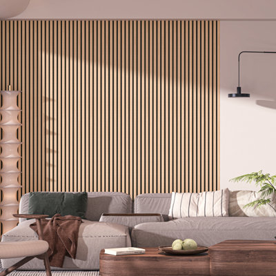 106" x 13" Acoustic Wood Wall Panels – Soundproof 3D Slat Design for Walls & Ceilings, Decorative Wooden Wall Covering