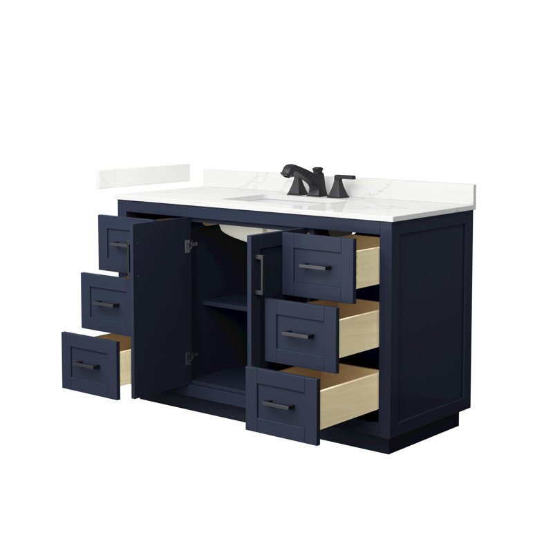 Miranda 54" Freestanding Single Bathroom Vanity with Quartz Top, Dark Blue, Giotto Quartz, Matte Black