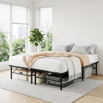 King Size Foldable Bed Frame 14 Inch, 2000 lbs Heavy Duty Steel Platform Bed No Box Spring Needed