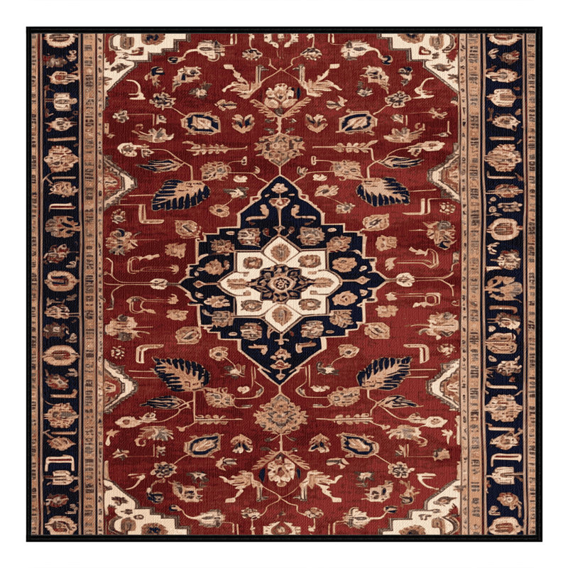 Tapis persan noir lavable à la machine, Carré 3 pi