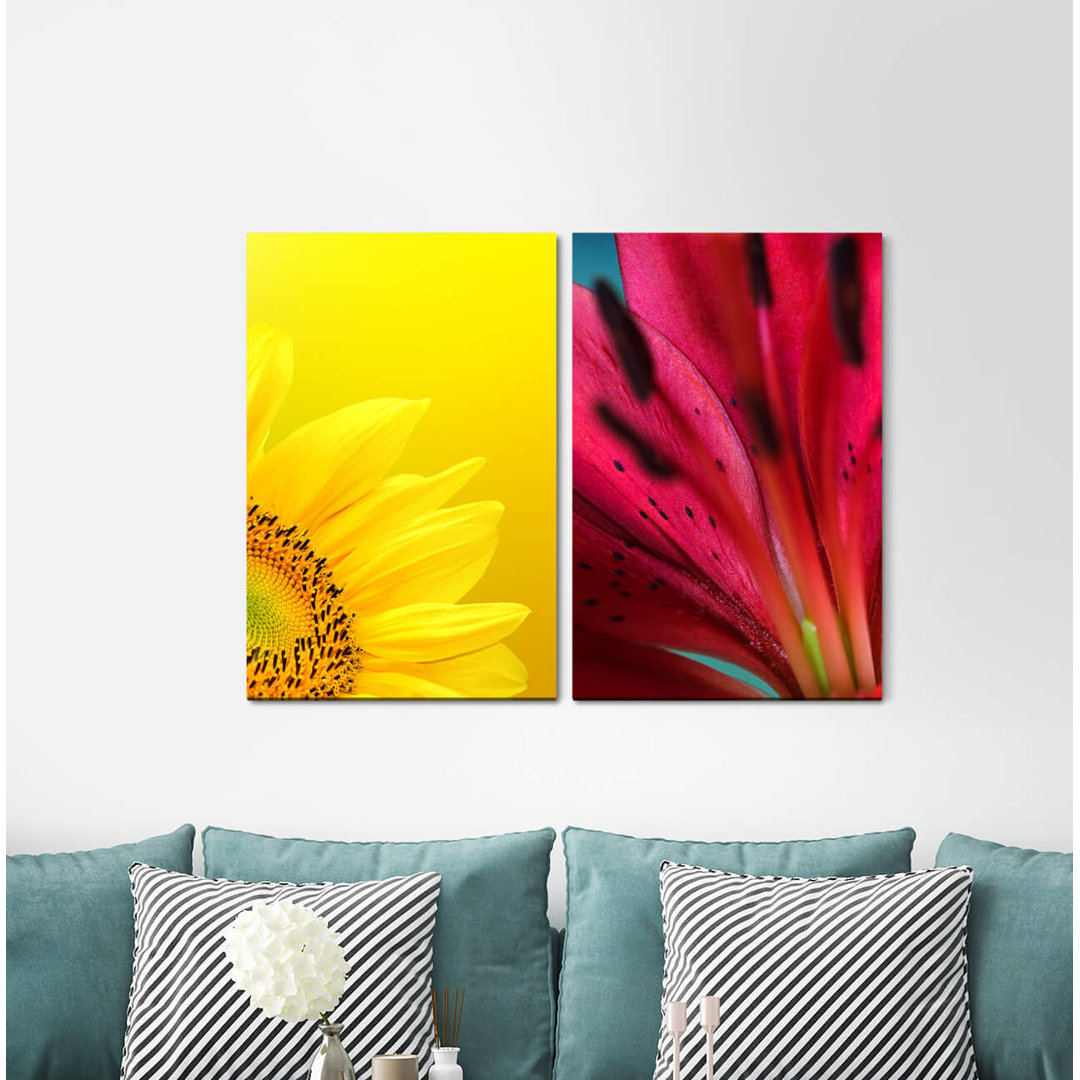 2-tlg. Leinwandbilder-Set Sunflower Yellow Red Flowers Summer