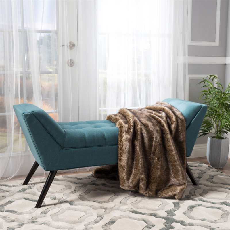 Élégant banc rembourré bleu sarcelle avec coussin d'assise rembourré et conception en forme de U confortable pour une utilisation polyvalente à la maison