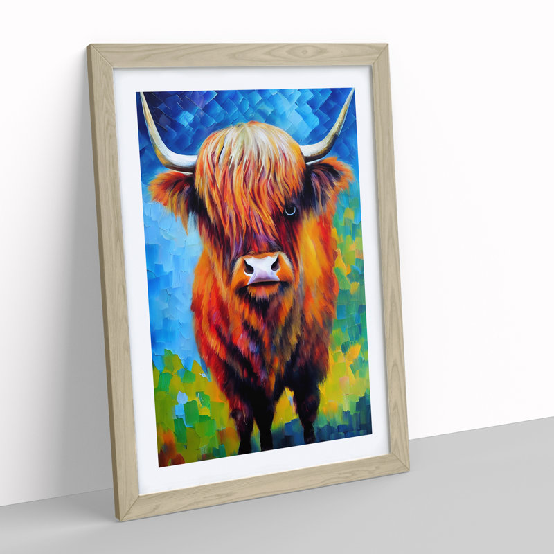 XV1022-516X Amazing Highland Cow - Single Picture Frame Painting, 64cm H x 46cm W x 2cm D, Oak
