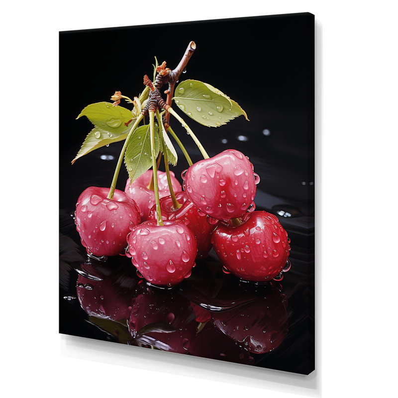 Red Cherry Delight 4 - art mural cerise, H 40 po x l 30 po x P 1,5 po, Toile tendue
