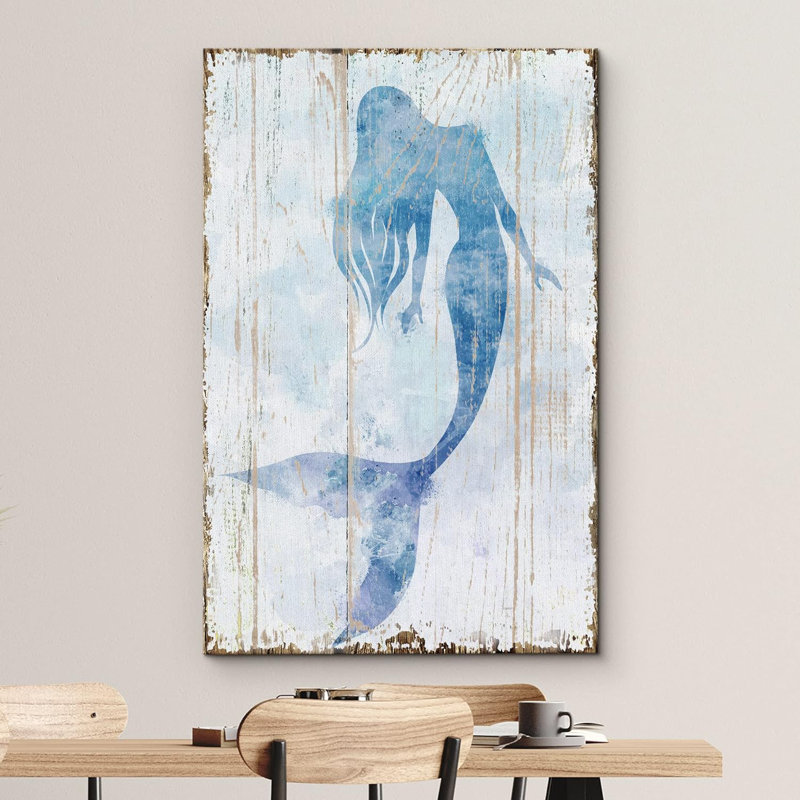 Mermaid Swimming On Watercolor Wood Effect Panels