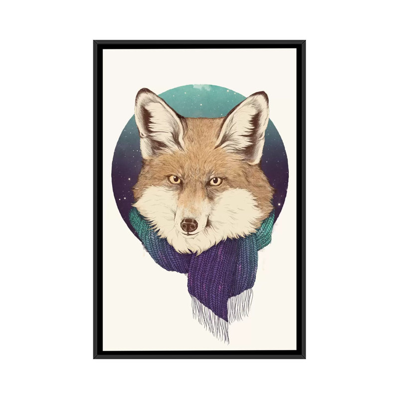 «Fox» par Laura Graves, impression sur toile, H 26 po x l 18 po x P 1,5 po, Toile encadrée noire, Pas de tapis