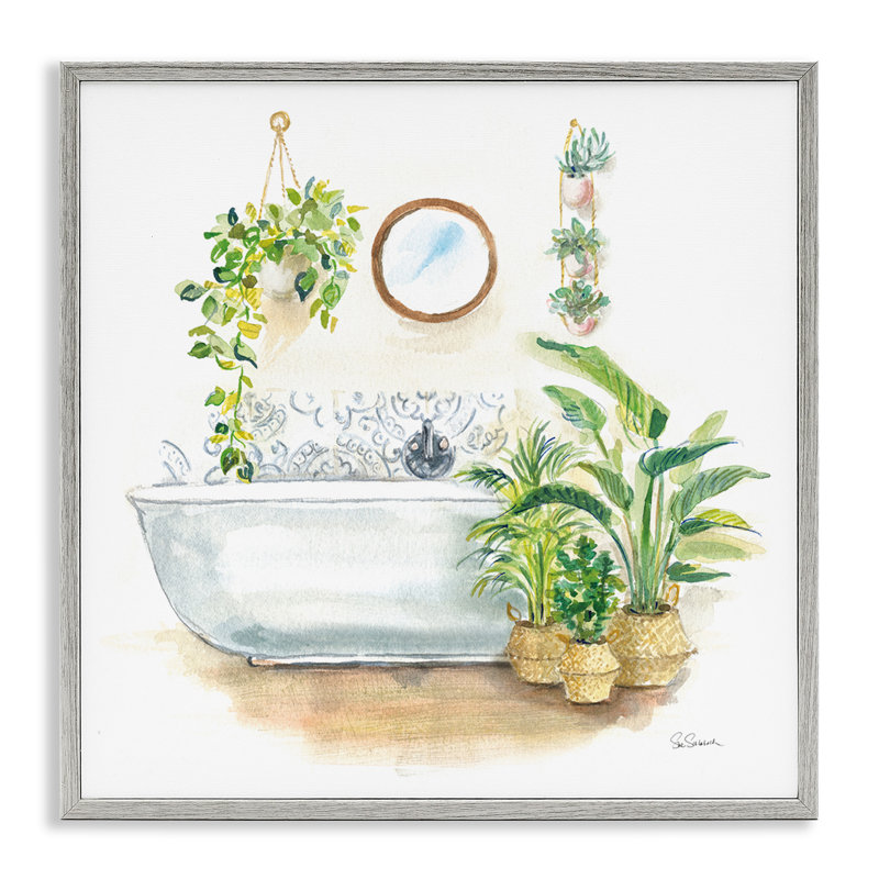 Intérieur de salle de bain serein avec verdure, estampe numérique par Sue Schlabach, Estampe numérique Farmhouse
