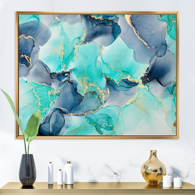 Turquoise et mauve, luxe, abstrait, fluide, Art Vi - reproduction sur toile, H 30 po x l 40 po x P 1,5 po