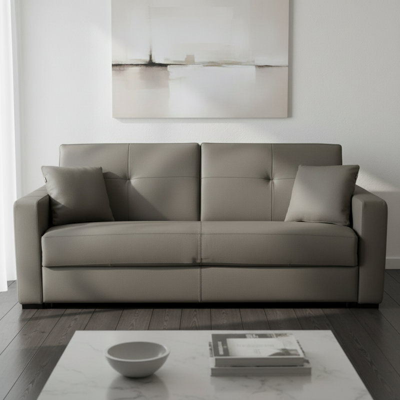 Isabelle 81" Genuine Italian Top Grain Leather Queen Sleeper Sofa Bed with Memory Foam Mattress