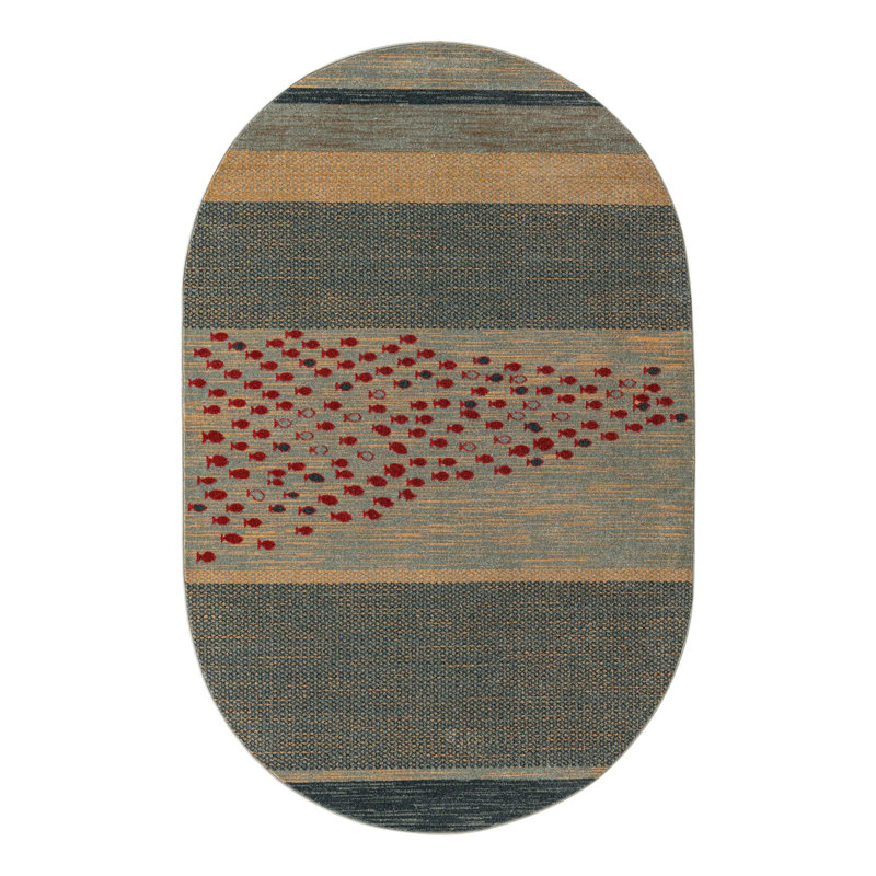 Tapis bleu / rouge / beige Abrigail, Ovale 5 pi x 8 pi