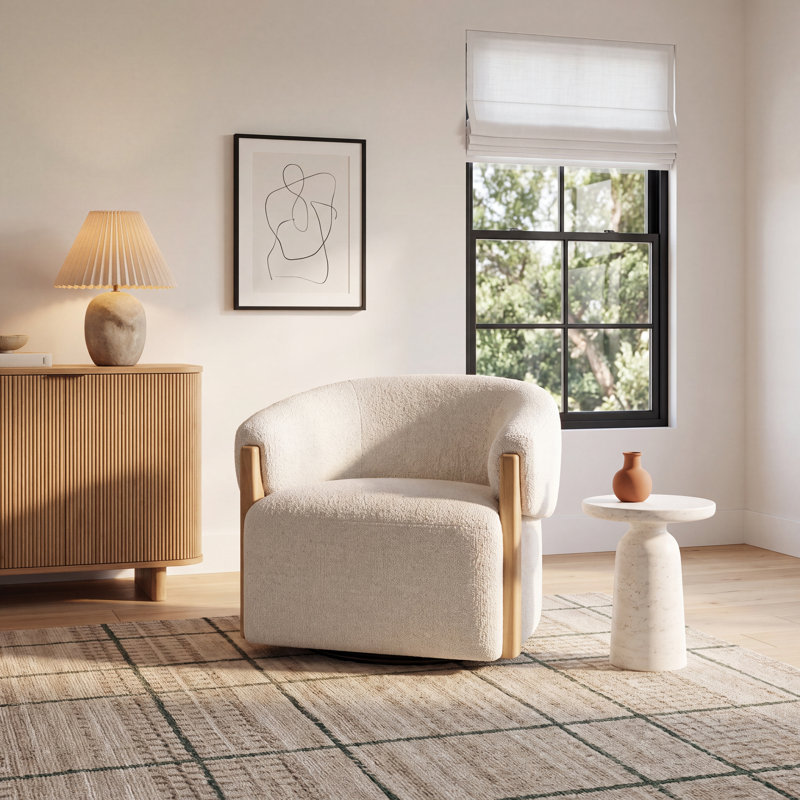 Denice Longfield Upholstered Swivel Accent Chair, Merino Pearl Boucle