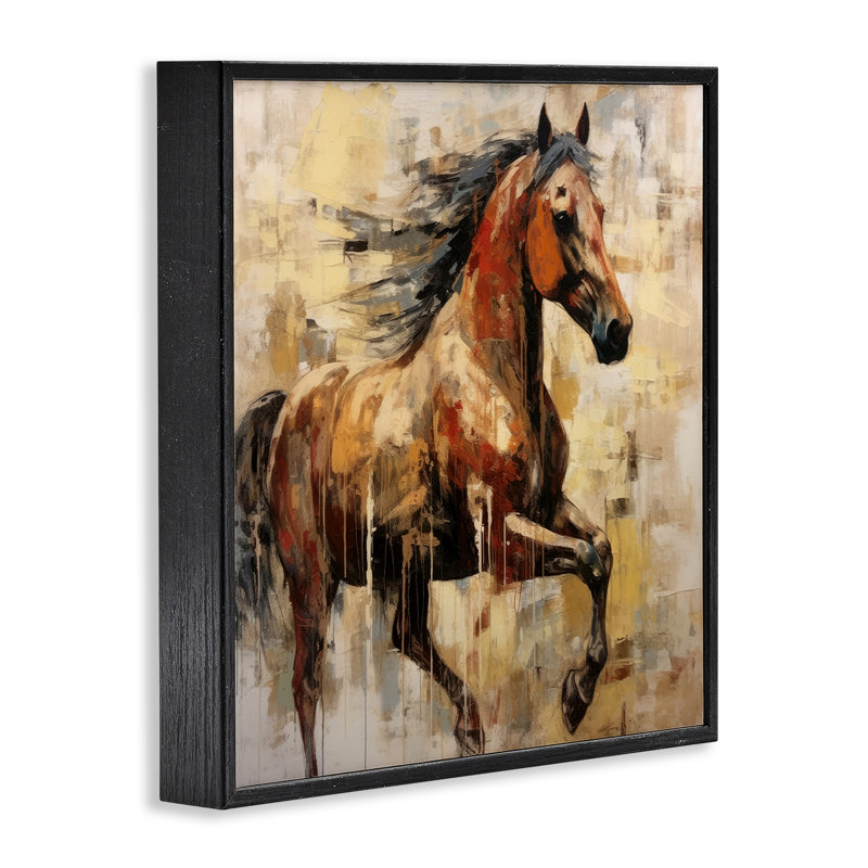 Az-080-encadré cheval brun moderne encadré sur bois par Irena Orlov, peinture, H 12 po x l 12 po x P 1,5 po