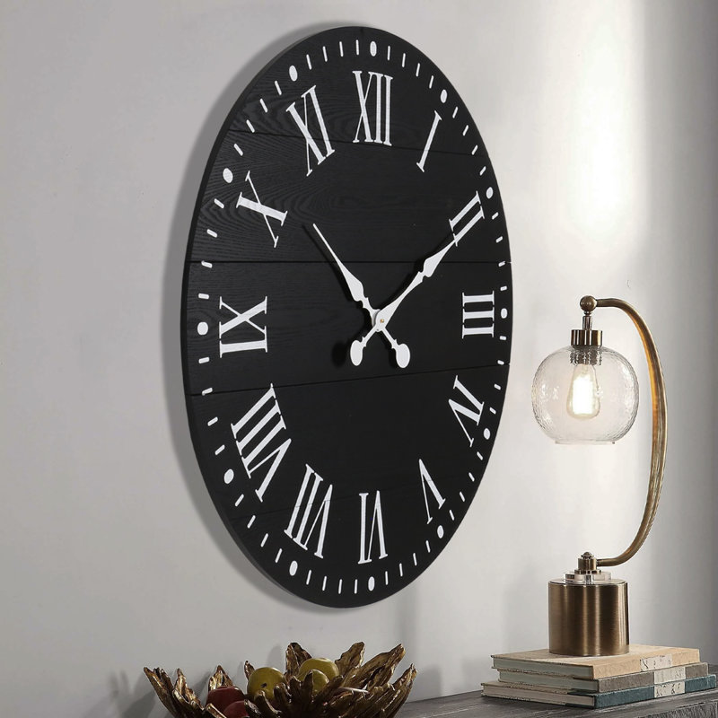 Grande horloge murale 35 po, horloge murale ronde pour décoration de salon, horloge murale de ferme pour chambre à coucher, entrée, bureau