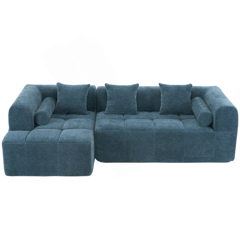 Boneless 2 - Piece Upholstered Sectional, Blue Chenille