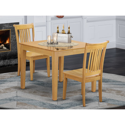 3 Piece Dining Room Furniture Set Contains a Square Kitchen Table and 2 Dining Chairs, Oak