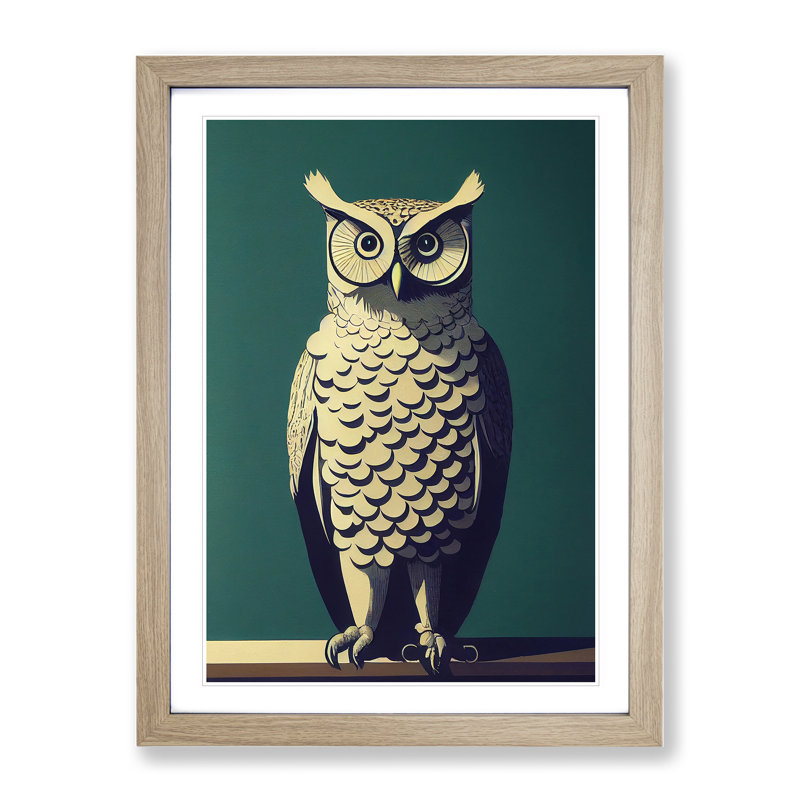 An Exciting Owl - Wall Art, 34cm H x 25cm W, Oak Framed