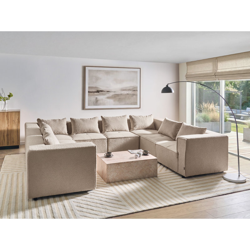 Chandy 8 Seater Boucle Corner Sectional, Beige Boucle