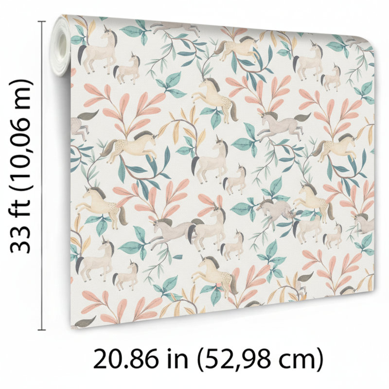 Papier peint Enchanted Unicorns, Vert