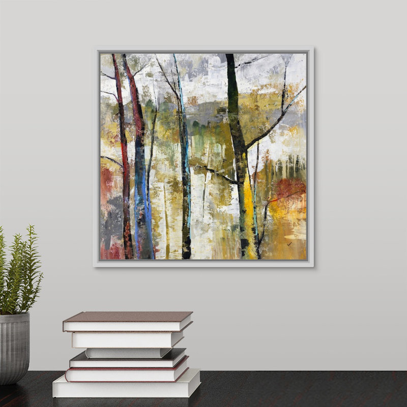 « the landscape-out », peinture sur toile, H 13,7 po x l 13,7 po x p 1,75 po, Cadre flottant blanc
