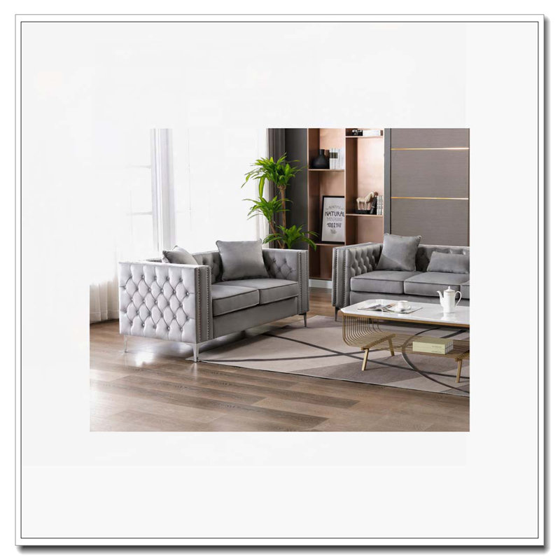 Causeuse en velours gris Lorreto