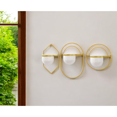 Ensemble de trois pots à fleurs muraux en métal doré et blanc 10 onces