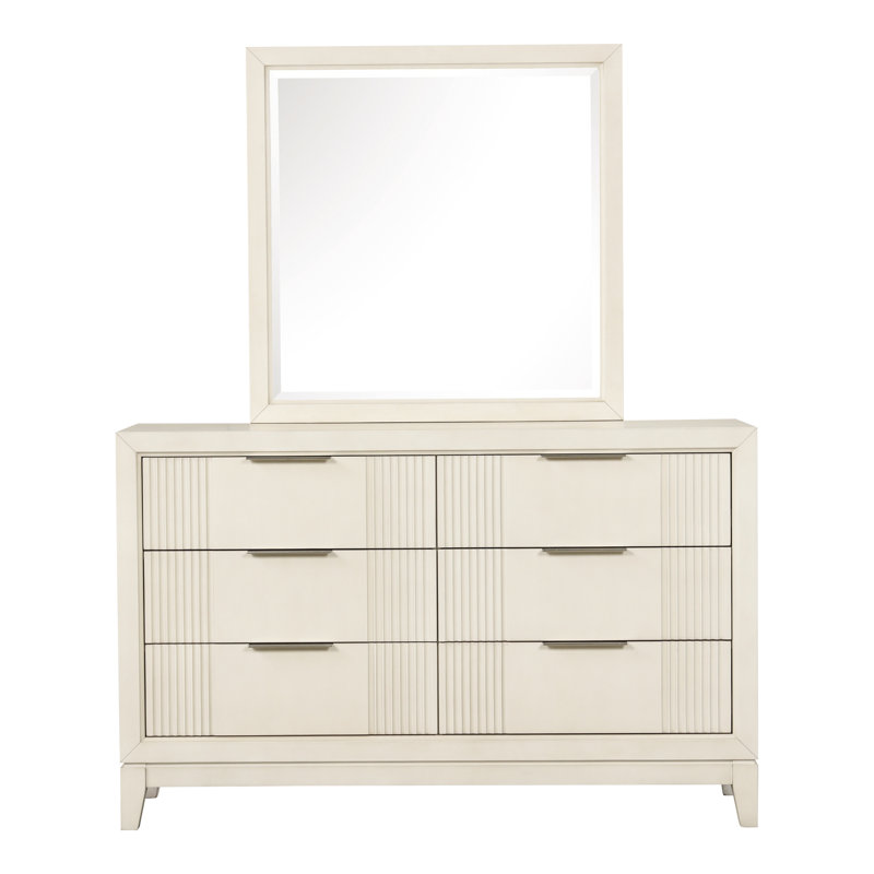 Commode 6 tiroirs avec miroir Dalontae Groseiller