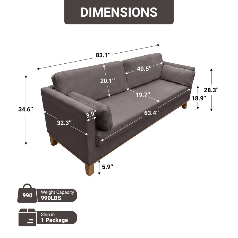 Canapé rembourré 83 po, Gray Velvet