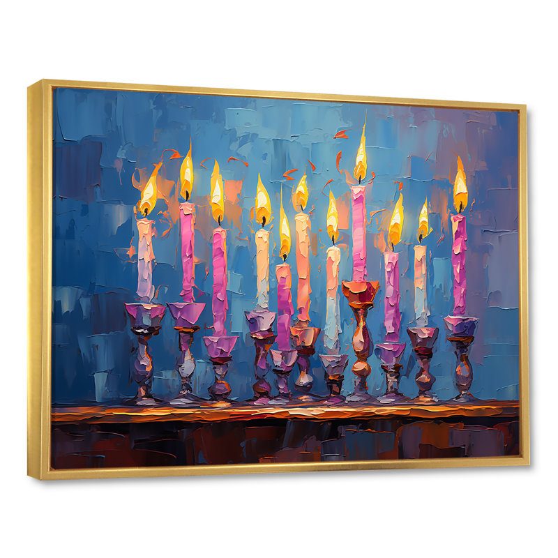 Judaïsme Hanoukka Hue - Judaïsme, reproduction d'art sur toile, Cadre flottant doré, H 34 po x l 44 po x P 1,5 po