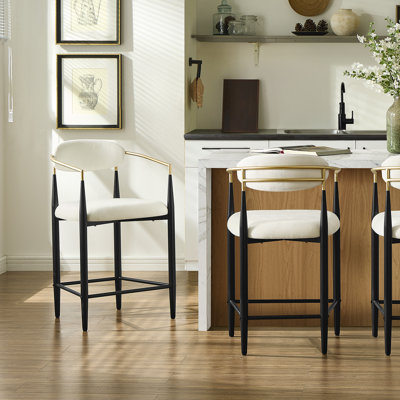 Modern Chenille Bar Stool With Backrest And Gold-Accented Frame