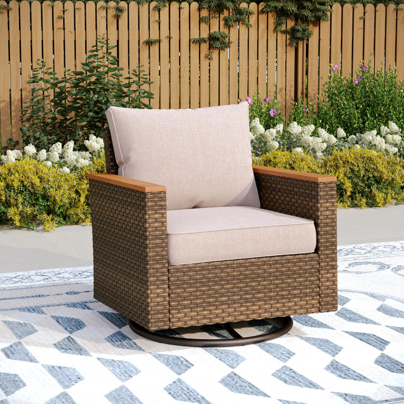 Argyri Rattan Swivel Patio Chair with Cushions, Beige