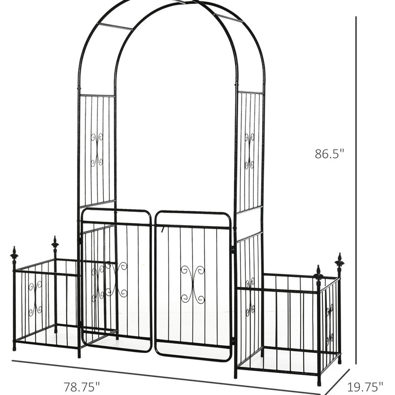 Jardin en métal 86,5 po avec treillis, barrière verrouillable, boîtes à fleurs, décoration de mariage, boîte à vignes grimpante
