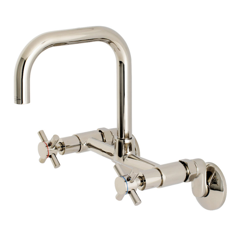 Kingston Brass Concord Double-Handle 2-Hole Wall-Mount Bridge Kitchen Faucet, Polished Nickel