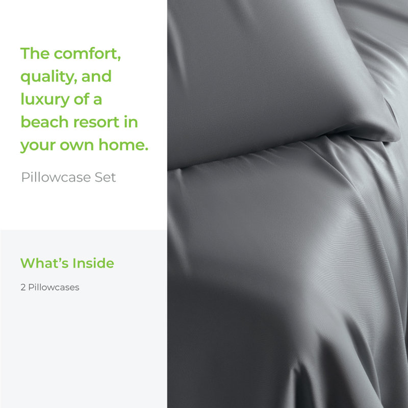 Cariloha Retreat 2-Piece Sateen Pillowcase Set | Lyocell Material | Breathable, Corner Straps, Extra soft & Cooling