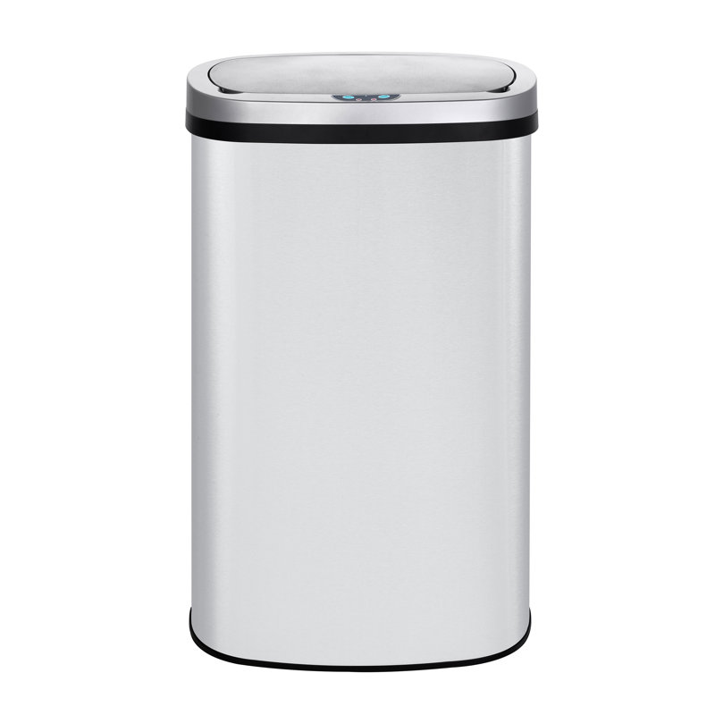 Silver Stainless Steel Touchless Motion Sensor Trash Can, 15.85 Gallon