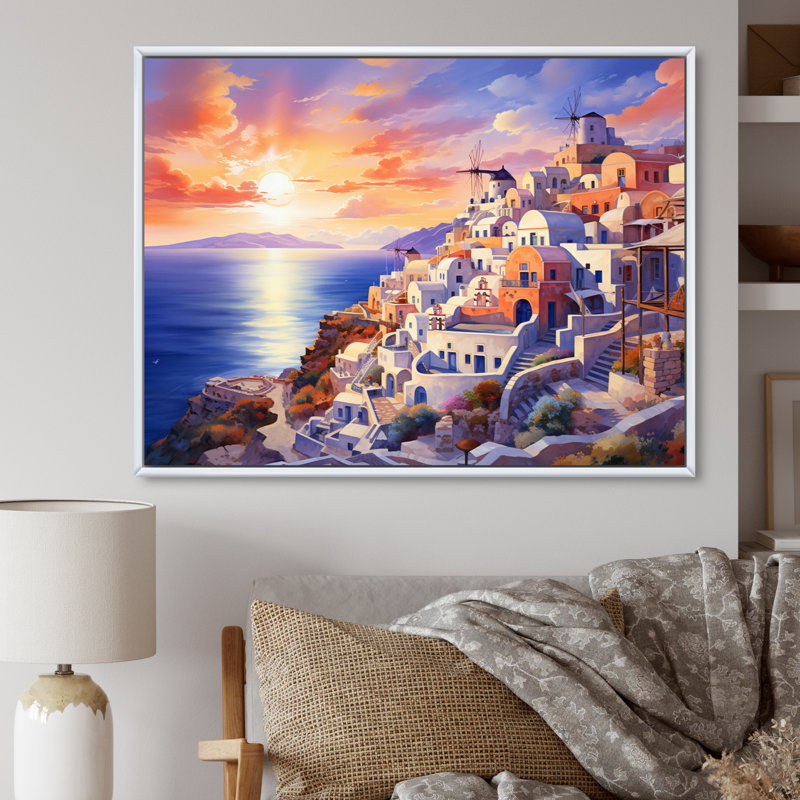 " Greece Oia Splendour II ", H 16 po x l 32 po, Cadre flottant blanc