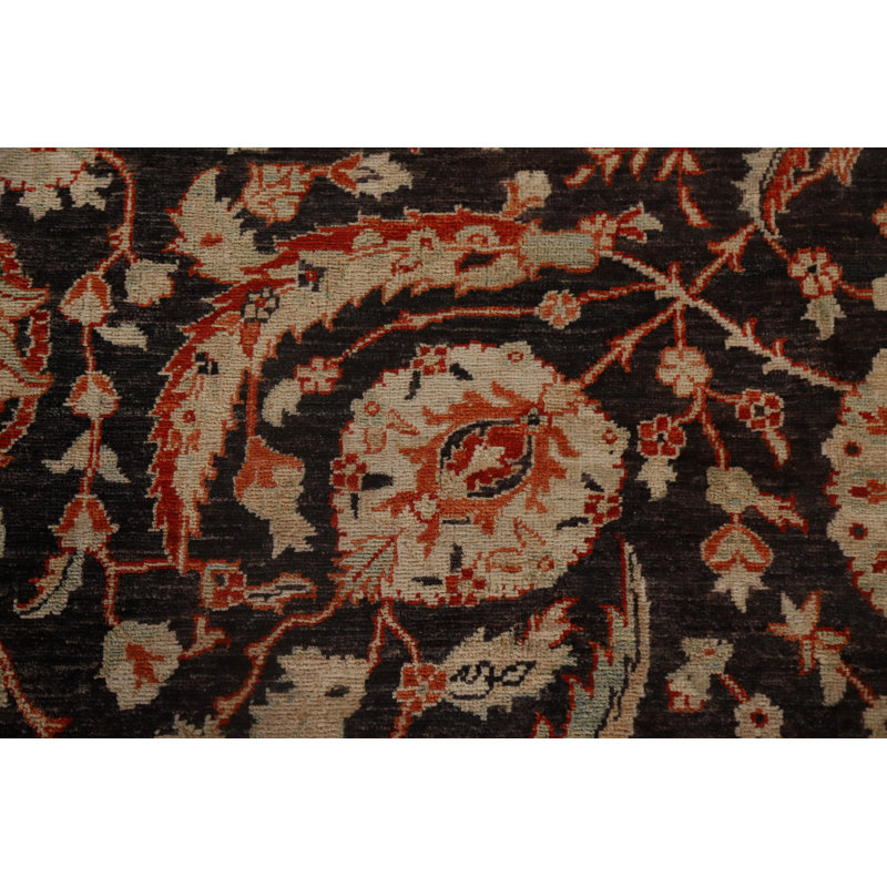 Tapis rectangulaire en laine noué à la main de conception unique en noir / ivoire / rouge / beige