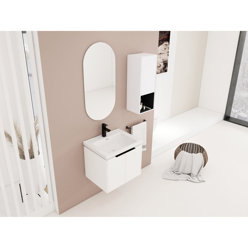 Meuble de salle de bain avec lavabo en céramique et lavabo à fermeture en douceur