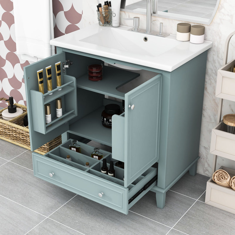 Ensemble de meuble-lavabo simple autoportant avec lavabo en céramique Kidd Modern, Vert