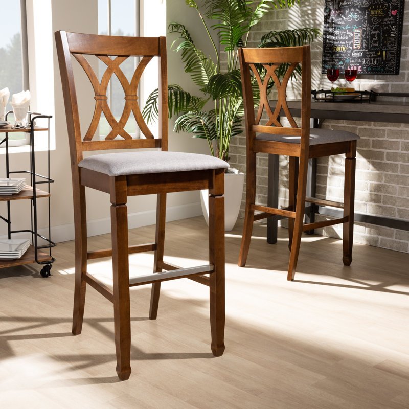 Tabouret de bar en bois massif 28,3 po Rountree, Gris, Noyer brun, Bar Stool (28” Seat Height)