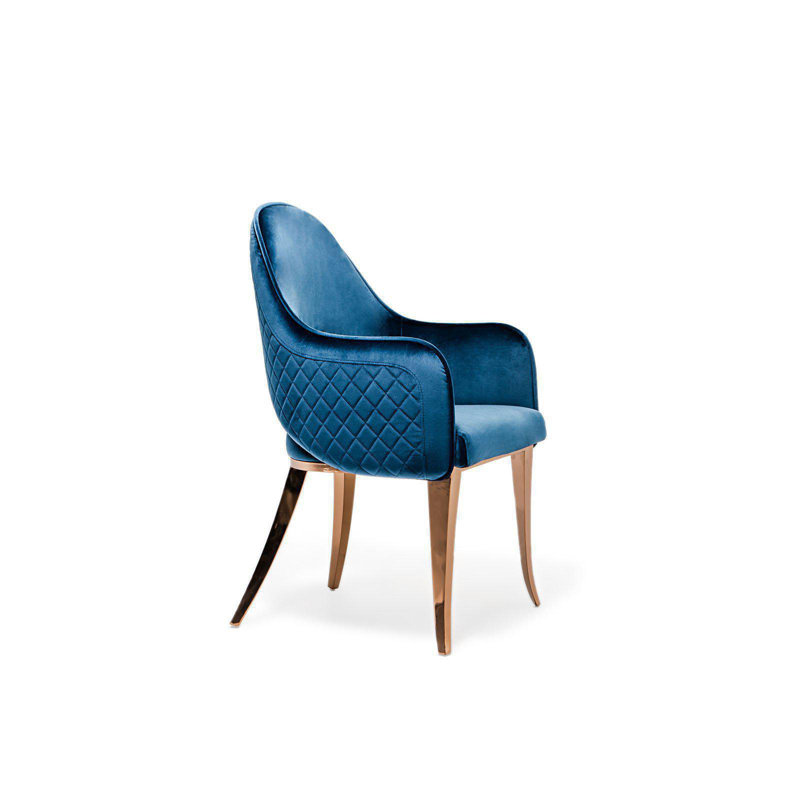 Chaise d'appoint en velours Merriott, Bleu, Or