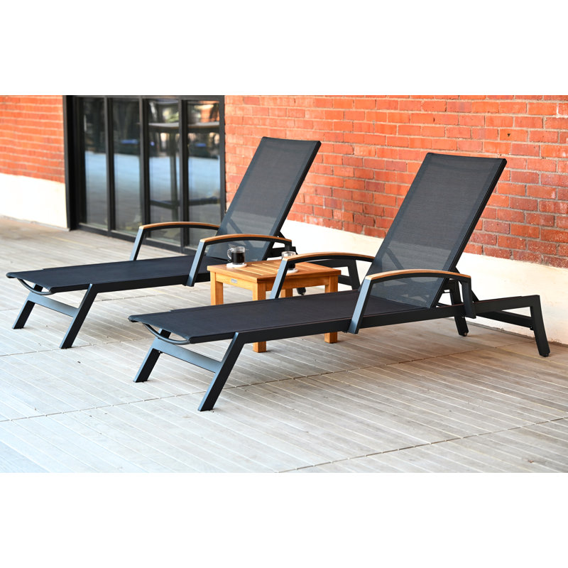 Aluminum Sling & Teak Tribeca Stacking Chaise Lounge, Black