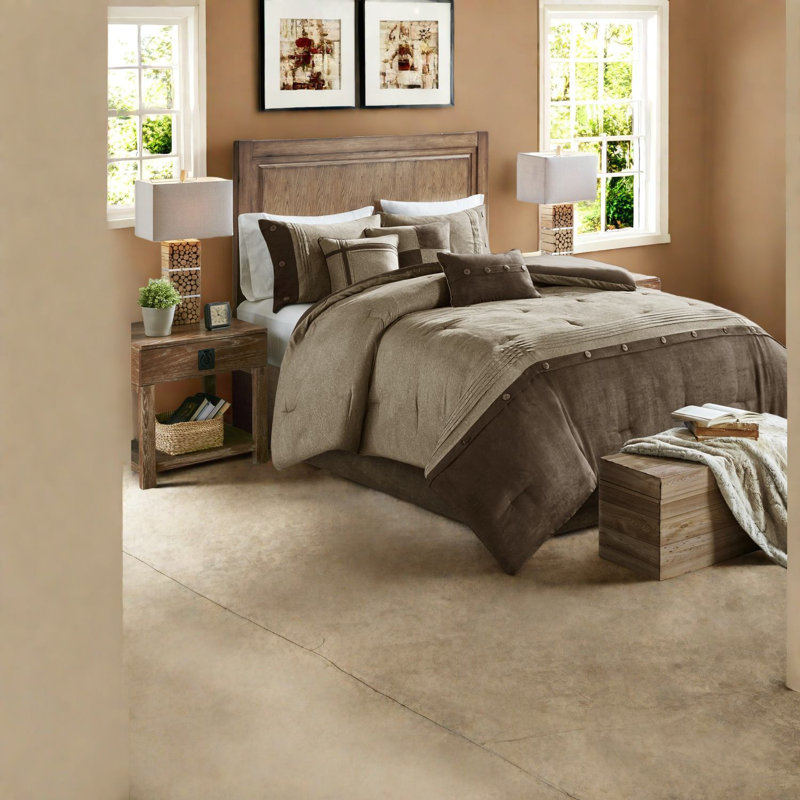 Rustic Brown King Bedding Set, Hypoallergenic Polyester, Cozy Lodge Style