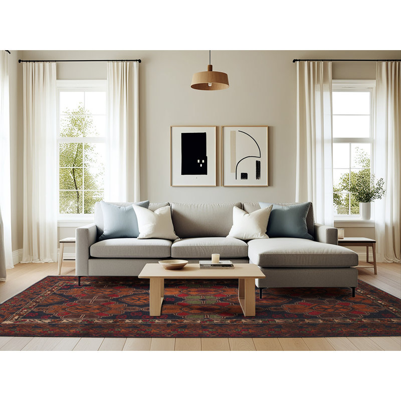 Tapis traditionnel rouge / brun Alcone, Rectangle 6 pi x 9 pi