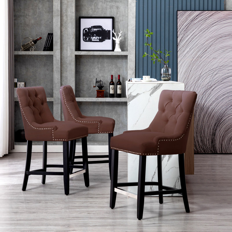 Wren 24" Counter Stool (Set of 3), Brown Linen/Black Frame