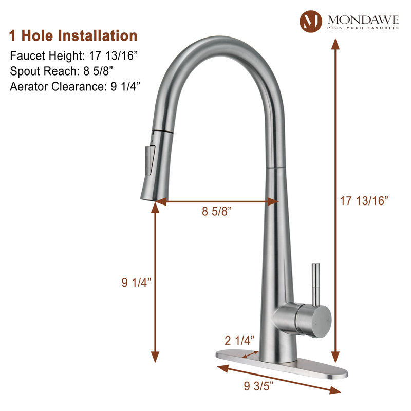 mondawe Pull Down Kitchen Faucet, Brush Nickel