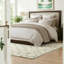 Ensemble de literie de luxe en rayonne de lin 3 pièces, design moderne blanc et beige, grand / double