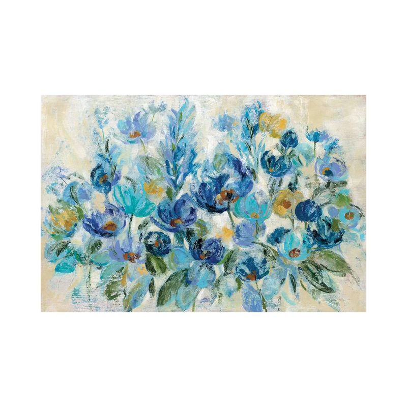 Scattered Blue Flowers by Silvia Vassileva - Wrapped Canvas Painting, 30.48 cm H x 45.72 cm W