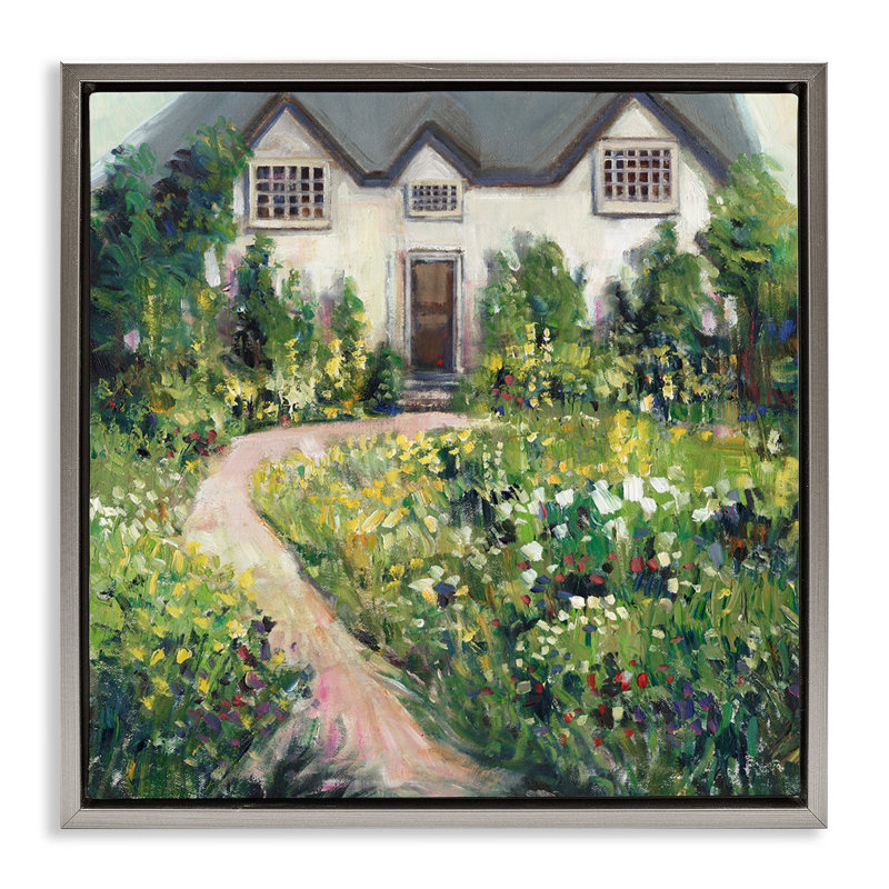 Fleurs de jardin champêtre, Cadre flottant gris lustré, H 18 po x l 18 po